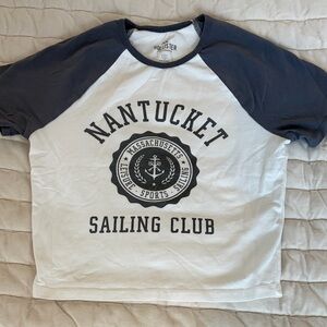 Hollister Nantucket Sailing Club Navy and White Tee